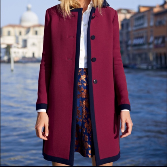 J. Crew Jackets & Blazers - J. Crew Wool Coat, Burgundy with Navy Trim, size 4